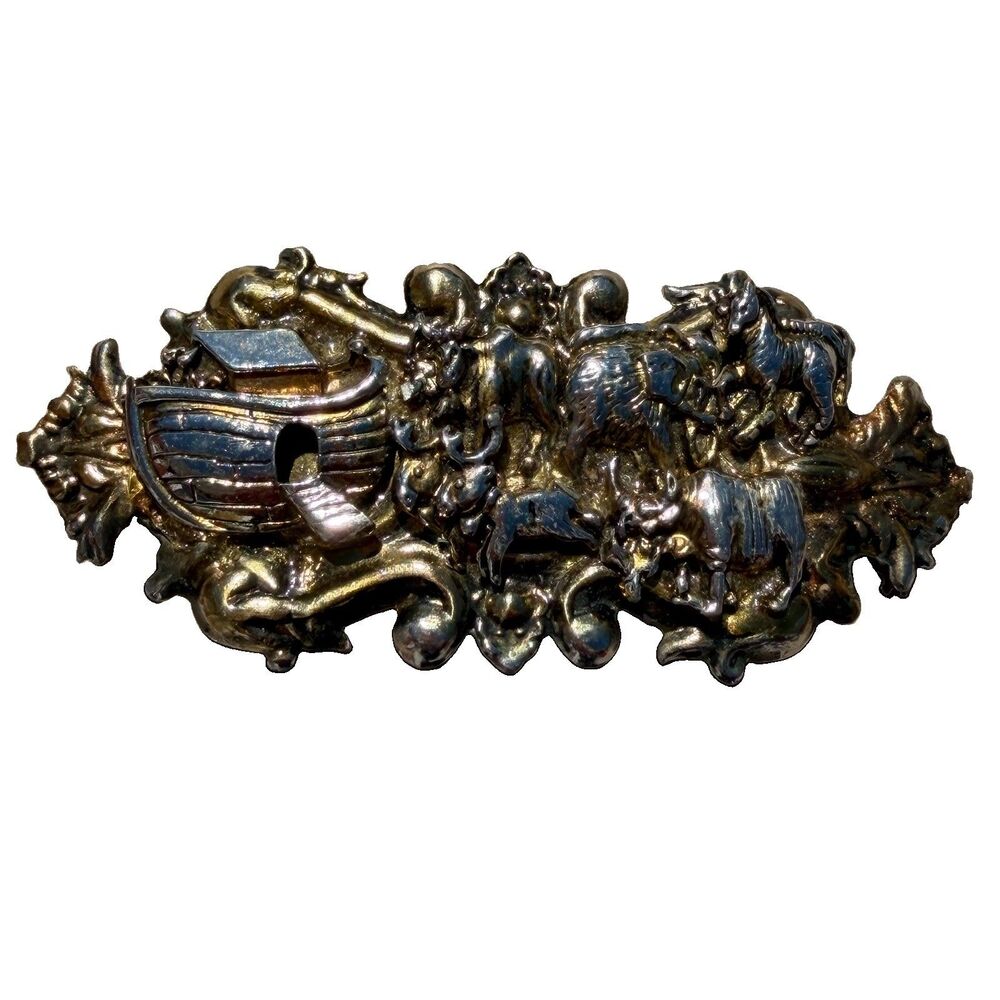 Vintage Noah's Ark Animals Metal Hair Barrette Clip